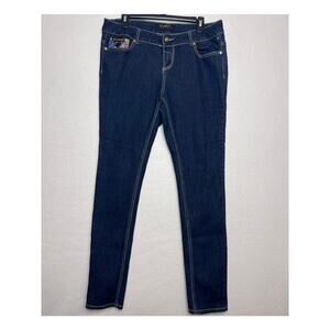 Rocawear Women's Dark Wash Skinny Jeans Pocket Design Graphic Size 14W